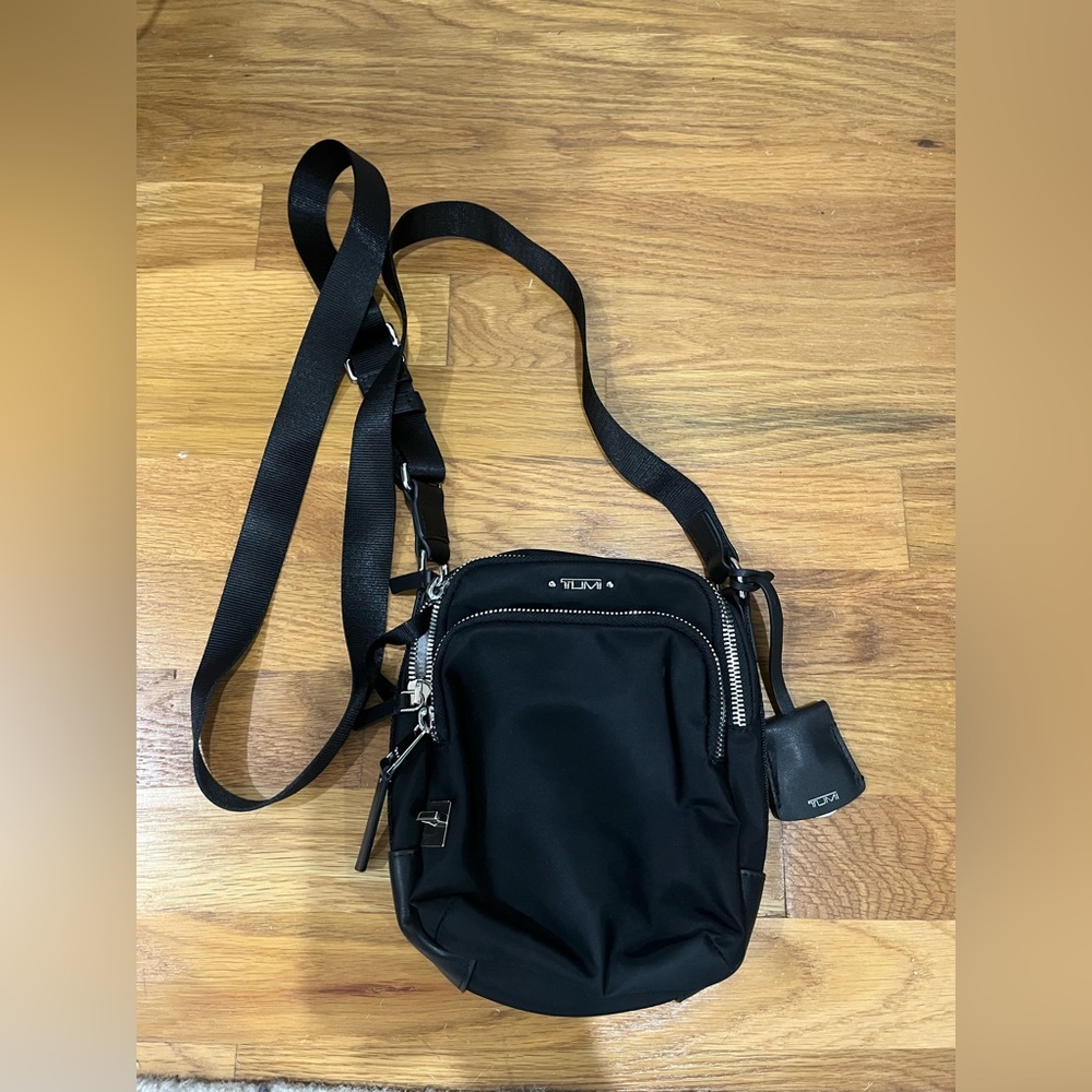 Tumi Black Crossbody Bag with Silver Hardware